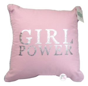 Emma & Violet Pink & Silver Girl Power Inspirational Throw Cushion - Aura In Pink Inc.