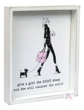 Give A Girl The Right Shoes And She Will Conquer The World Wooden Box Shelf/Wall Art - Aura In Pink Inc.