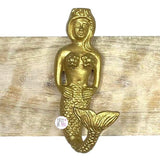 Gold Mermaid Trio Iron Wall Hooks On Weathered Wood
