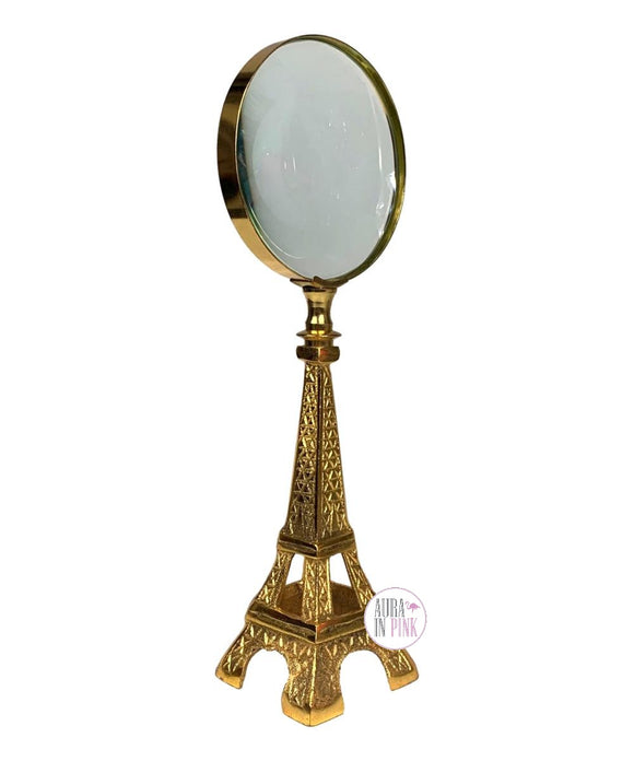 Golden Eiffel Tower Magnifying Glass Metal Statue Décor