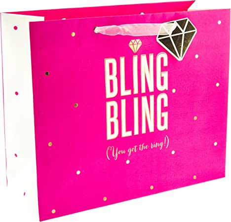 Graphique De France Bling Bling (You Got The Ring!) Hot Pink & Gold Foil Polka Dots Medium Gift Bag 12.5