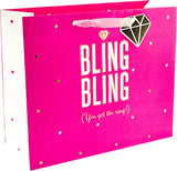 Graphique De France Bling Bling (You Got The Ring!) Hot Pink & Gold Foil Polka Dots Medium Gift Bag 12.5" x 10.5" - Aura In Pink Inc.
