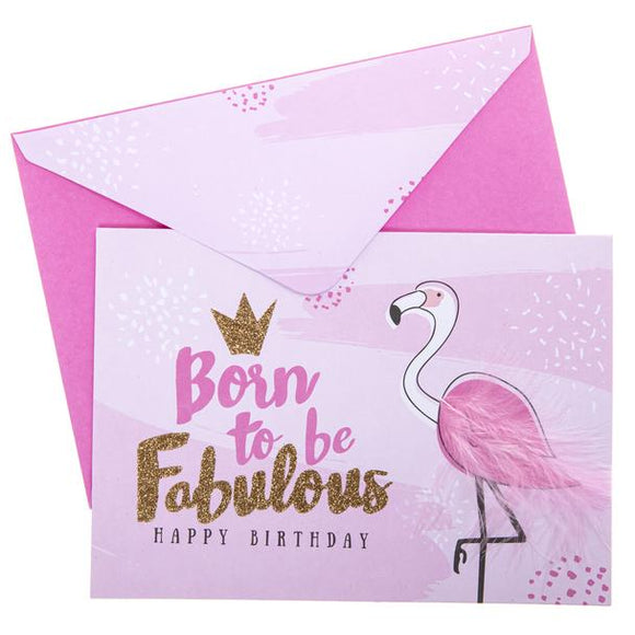 Graphique De France Born To Be Fabulous Pink Flamingo Handmade Happy Birthday Card - Aura In Pink Inc.