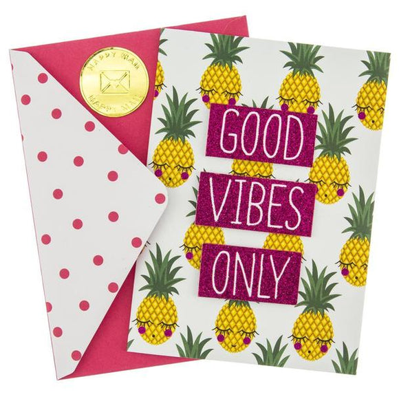 Graphique De France Good Vibes Only Pineapples Handmade Blank Greeting Card - Aura In Pink Inc.