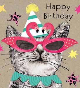 Hammond Gower Happy Birthday Gemstone Bling Party Cat Happy Birthday Card - Aura In Pink Inc.