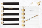 Happy Thoughts Classic Charm Black Stripe Hard Cover Journal - Aura In Pink Inc.