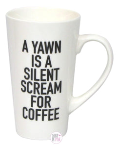 Hazel & Co. A Yawn Is A Silent Scream For Coffee White & Black Ceramic Mug - Aura In Pink Inc.