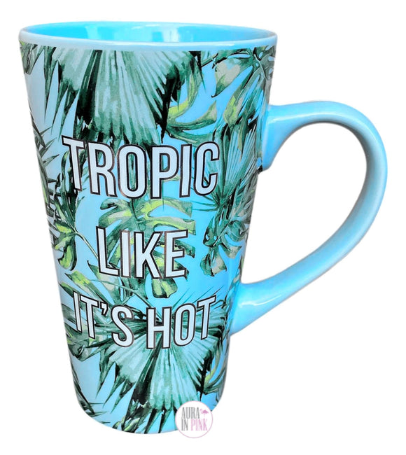 Hazel & Co. Tropic Like It's Hot Tropical Palm Leaves Ceramic Coffee Mug - Aura In Pink Inc.