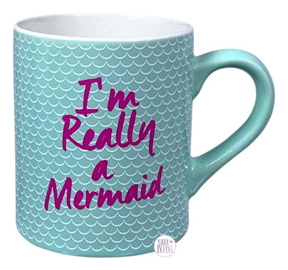 Hazel & Co I'm Really A Mermaid Aqua Scales Ceramic Coffee Mug - Aura In Pink Inc.