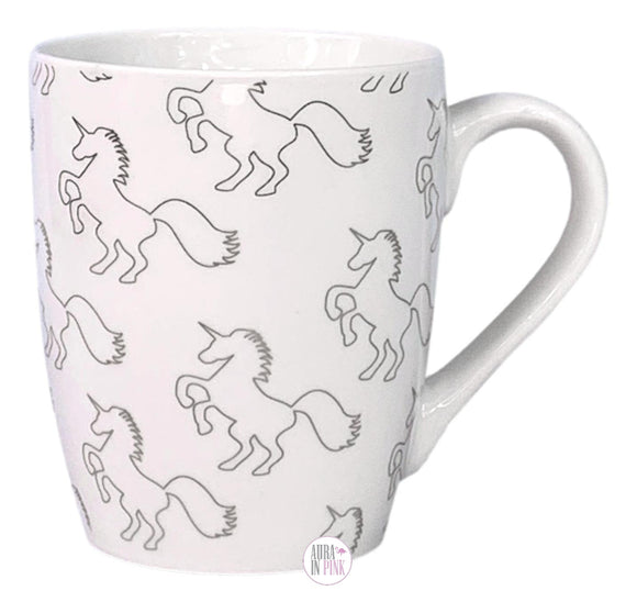 Hazel & Co Metallic Gold Silhouette Prancing Unicorns White Ceramic Coffee Mug - Aura In Pink Inc.