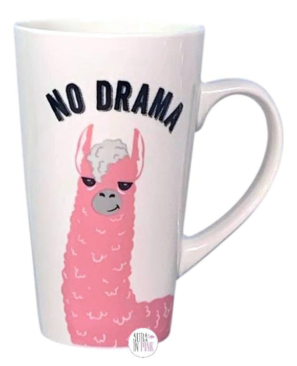 Hazel & Co No Drama Pink Llama Tall White Ceramic Coffee Mug - Aura In Pink Inc.