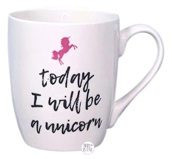 Hazel & Co Today I Will Be A Unicorn Prancing Pink Unicorn White Ceramic Coffee Mug - Aura In Pink Inc.