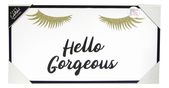Hello Gorgeous Glitter Lashes Framed Canvas Wall Art - Aura In Pink Inc.