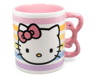 Hello Kitty By Sanrio Licensed Pastel Rainbow Pink Bow Handle White Large Ceramic Coffee Mug