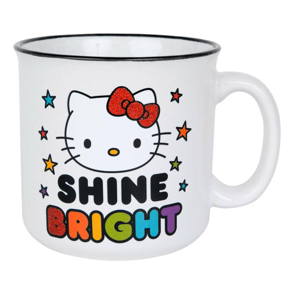 Hello Kitty By Sanrio Licensed Shine Bright Rainbow Red Glitter Accent White Large Ceramic Coffee Mug