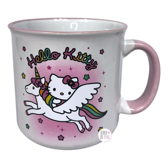 Hello Kitty By Sanrio Licensed Unicorn Pegasus Pink Glitter Accent White Large Ceramic Coffee Mug