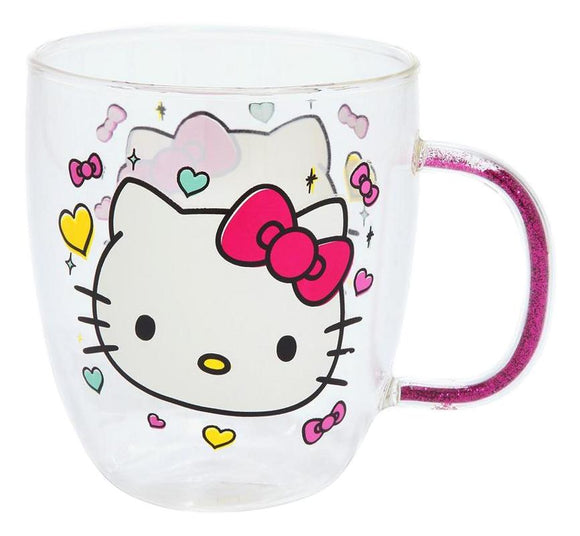 Hello Kitty By Sanrio Loose Pink Glitter Handle Licensed Clear Glass Coffee Mug - Aura In Pink Inc.