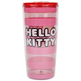 Hello Kitty By Sanrio Pink Striped Double Wall Tumbler w/Lid - Aura In Pink Inc.