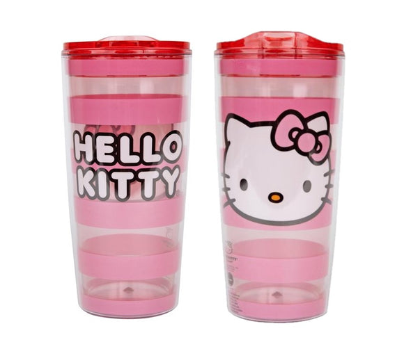 Hello Kitty By Sanrio Pink Striped Double Wall Tumbler w/Lid - Aura In Pink Inc.