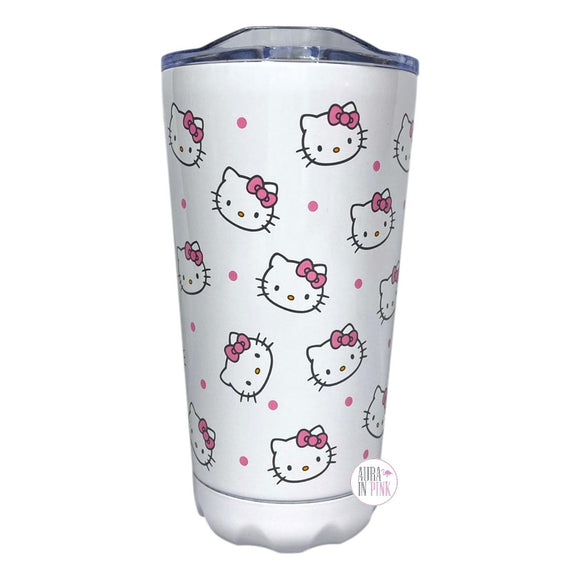 Hello Kitty von Sanrio – Doppelwandiger Becher aus Edelstahl mit Deckel, Weiß und Rosa