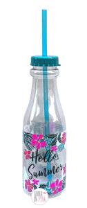 Hello Summer Tropical Retro Style Bottle Tumbler w/Cap Lid & Straw - Aura In Pink Inc.