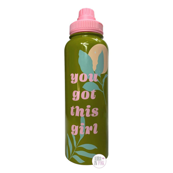 Hobbry – Inspirierende doppelwandige Vakuum-Trinkflasche aus Edelstahl mit „You Got This Girl“-Motiv und rosa Deckel mit Griff
