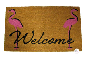Pink Flamingo Holiday Welcome Coir Rug - Aura In Pink Inc.