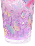 Hot Focus Butterflies Frosty Ice Cup Doppelwandiger Gelbecher mit aufklappbarem Strohhalm-Kuppeldeckel und schillerndem lila Haargummi