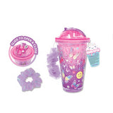 Hot Focus Butterflies Frosty Ice Cup Double Wall Gel Tumbler w/Flip Up Straw Dome Lid & Iridescent Purple Hair Scrunchie - Aura In Pink Inc.