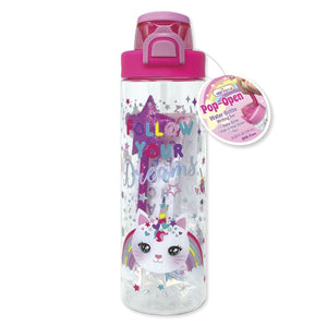 Hot Focus Caticorn Follow Your Dreams Pop-Open Water Bottle - Writing Fun - Aura In Pink Inc.