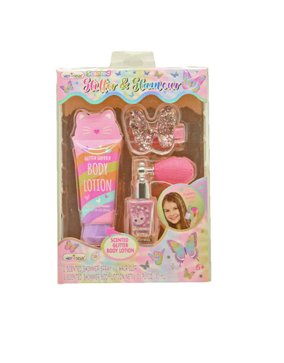 Hot Focus Caticorn Scented Glitter Shimmer Body Lotion & Shimmer Spray Glamour Set - Aura In Pink Inc.