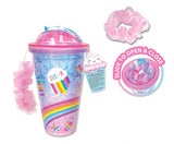 Hot Focus Sweet Treats Frosty Ice Cup Double Wall Gel Tumbler w/Flip Up Straw Dome Lid & Iridescent Pink Hair Scrunchie - Aura In Pink Inc.