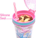 Hot Focus Rainbows Pink Insulated Confetti Glitter Dome Snack N' Drink Tumbler w/Stickers - Aura In Pink Inc.