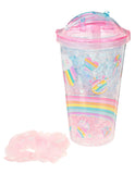 Hot Focus Sweet Treats Frosty Ice Cup Double Wall Gel Tumbler w/Flip Up Straw Dome Lid & Iridescent Pink Hair Scrunchie