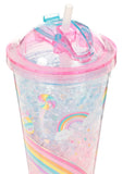 Hot Focus Sweet Treats Frosty Ice Cup Double Wall Gel Tumbler w/Flip Up Straw Dome Lid & Iridescent Pink Hair Scrunchie