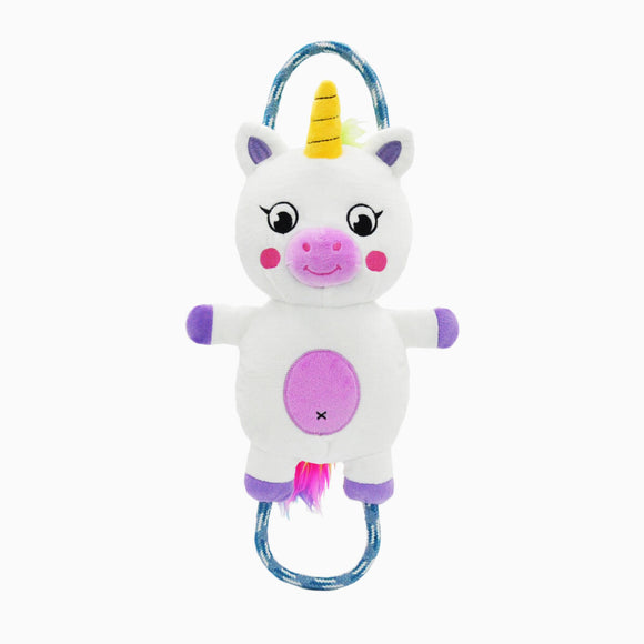 HugSmart Rope Funz Fairytale Story Unicorn Tug-O-War Ultra Durable Squeaky Plush Dog Toy - Aura In Pink Inc.