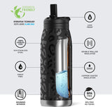 HydraPeak Classics Black Leopard Artisan Wide Mouth Stainless Steel Insulated Bottle w/Flip Top Carry Handle Lid - Aura In Pink Inc.