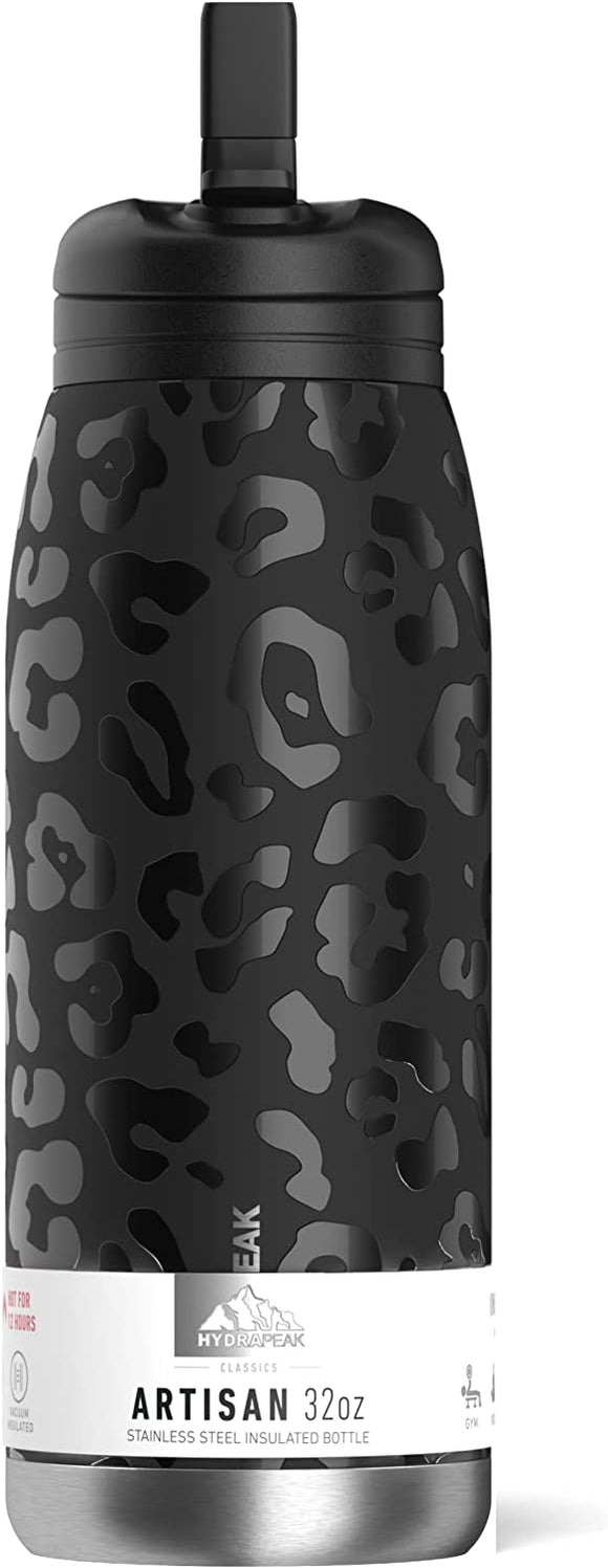 Hydrapeak Stainless Steel Bottle with Straw Lid & Silicone Boot 32oz Alpine in Black