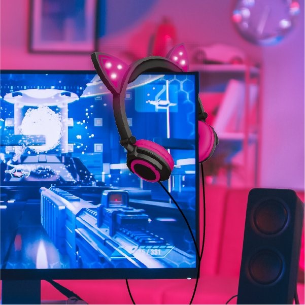 Cat ear led headphones with mic sale