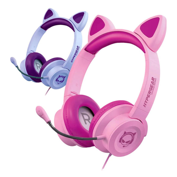 Hypergear Gaming Series Kombat Kitty Gaming-Headset mit Katzenohren, Pink und Lila, Kopfhörer mit Mikrofon