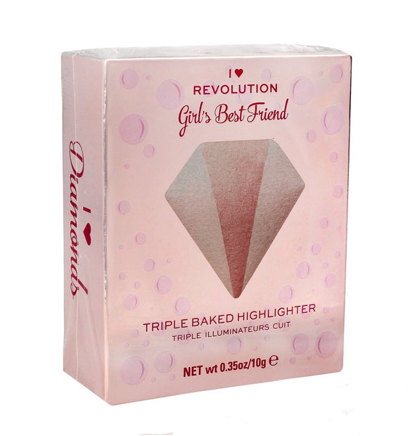 I Heart Revolution Girl's Best Friend I Love Diamonds Triple Baked Highlighter - Rosy Glow - Aura In Pink Inc.