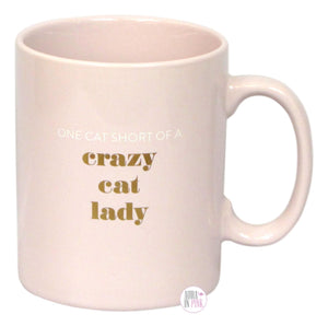 One Cat Short Of A Crazy Cat Lady Soft Pink Large Coffee Mug - Aura In Pink Inc.