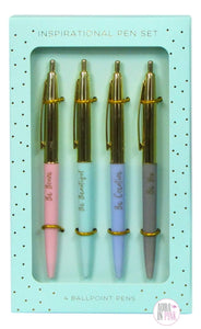 Eccolo Pastel Inspirational Variety Ballpoint Pen Set of 4 - Aura In Pink Inc.