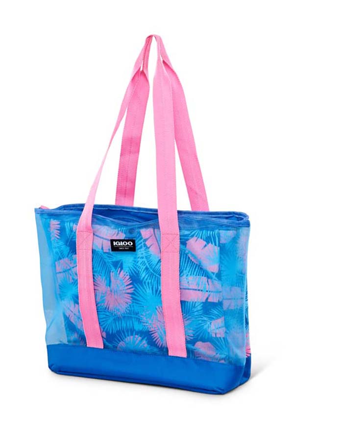 Igloo Tropical Palms Blue & Pink Insulated 20-Can Capacity Cooler Bag Dual  Compartment Mesh Beach Tote