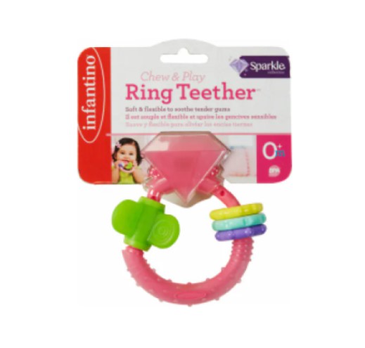 Infantino Chew & Play Diamond Bling Ring Teether - Aura In Pink Inc.