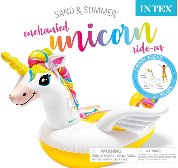 Intex Sand & Summer Enchanted Unicorn Pegasus Ride-On Inflatable Pool Float - 6.5 Feet Long - Aura In Pink Inc.