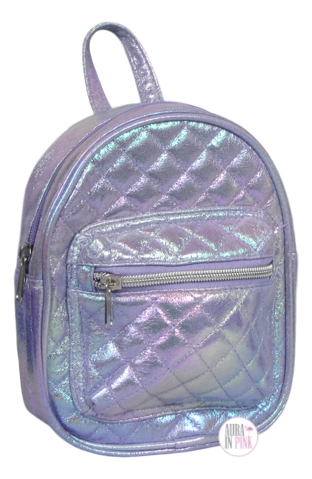 Iridescent Lavender Shimmer Quilted Mini Backpack Bag – Aura In Pink Inc.