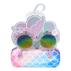 Iridescent Seashell Sunglasses & Iridescent Glitter Pastel Mermaid Scales Case Set