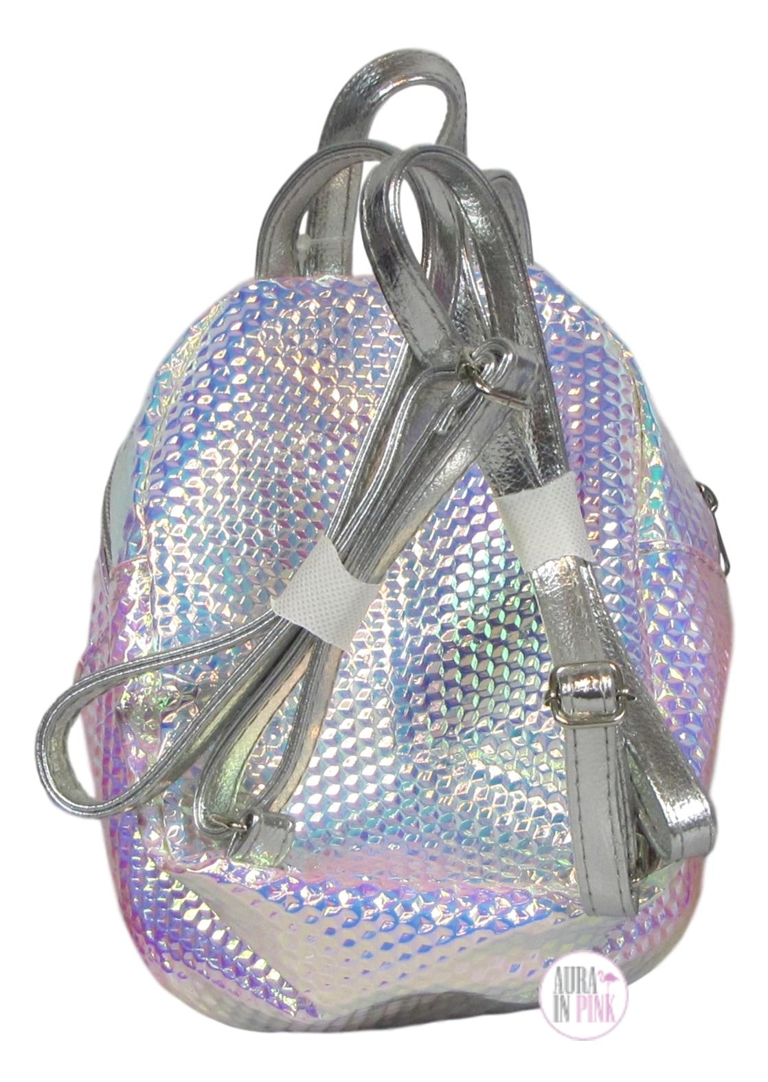 Iridescent Silver Rainbow Prism Mini Backpack Bag – Aura In Pink Inc