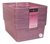 Isaac Jacobs Glitter Beauty Accessories Pink Glitter Storage Organizer Bin Sets - Small, Medium, & Large - Aura In Pink Inc.